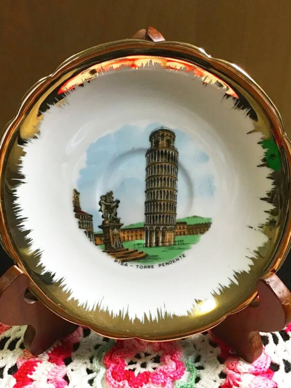 Seltmann Weiden Bavaria Pisa Torre Pendente Souvenir Plate Gold Rim